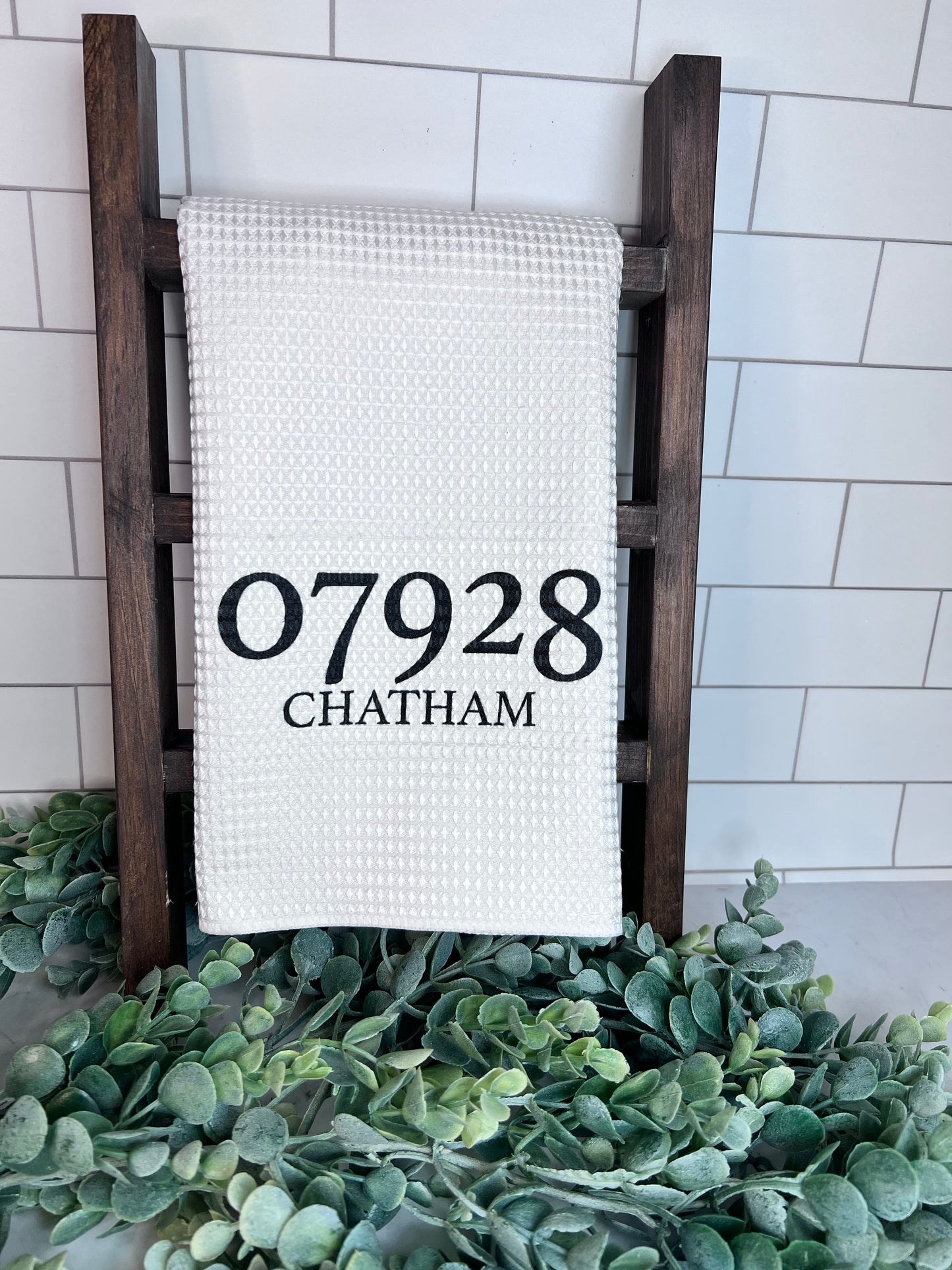 Modern Zip Code Waffle Weave Dishtowel