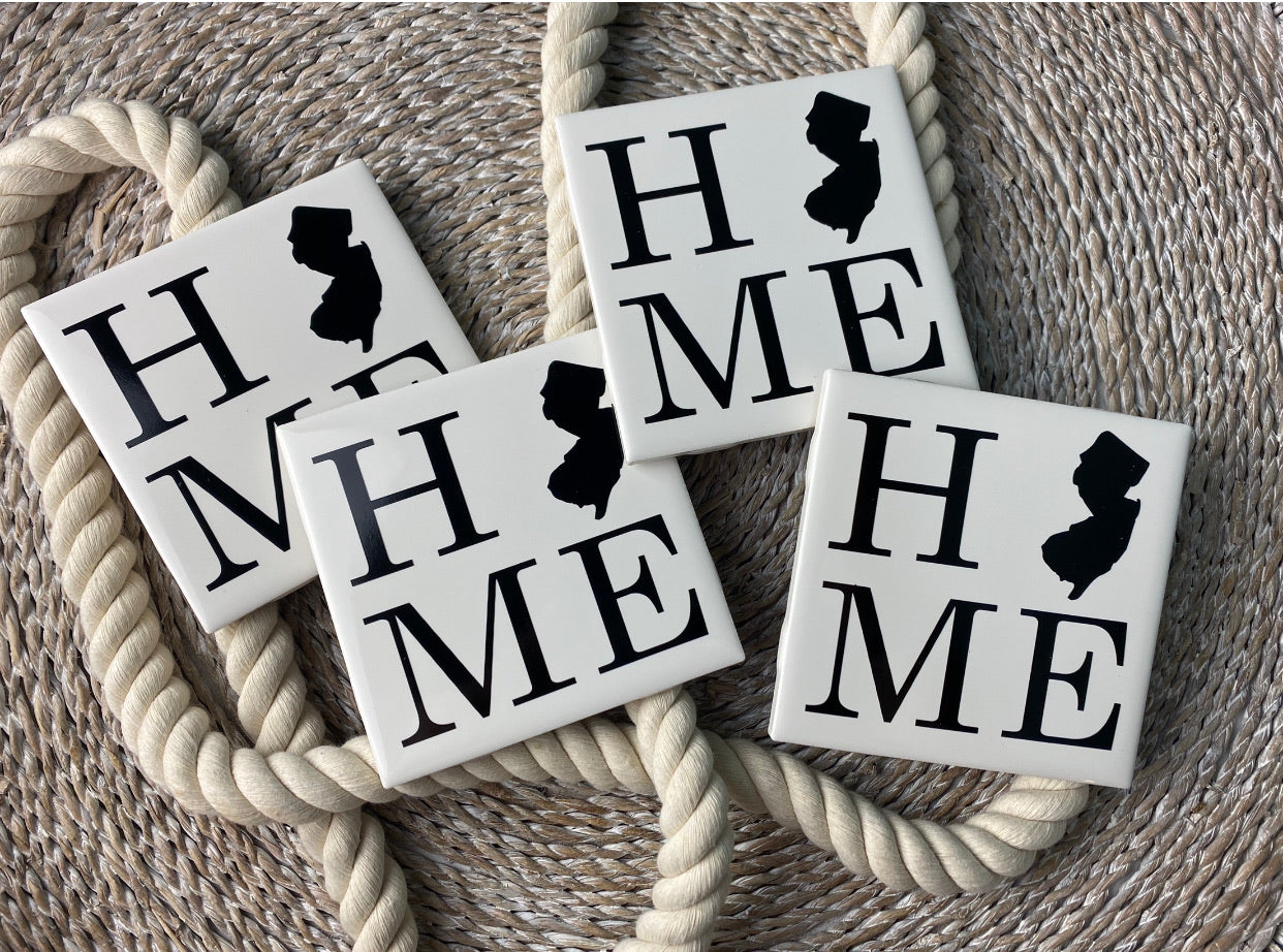 HOME with NJ silhouette logo coaster