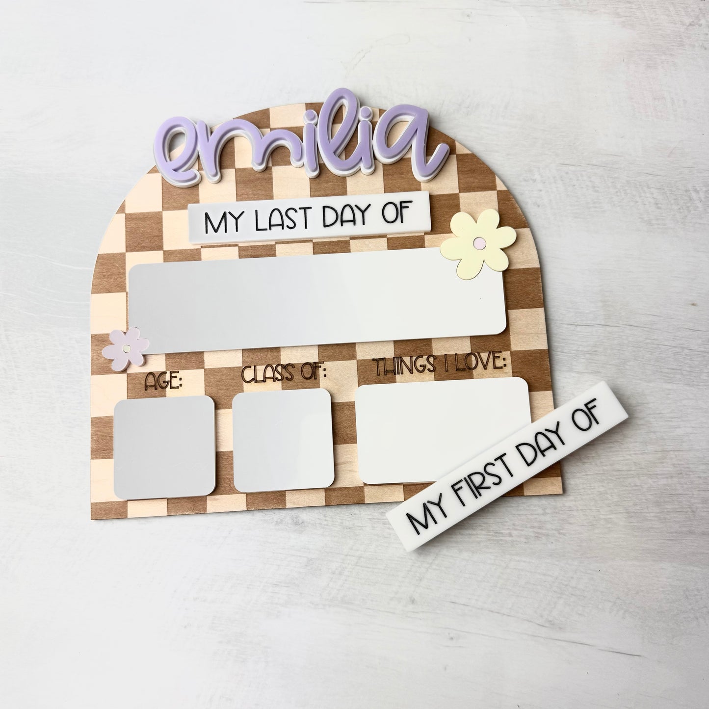 Checkered Floral First/Last Day of School sign