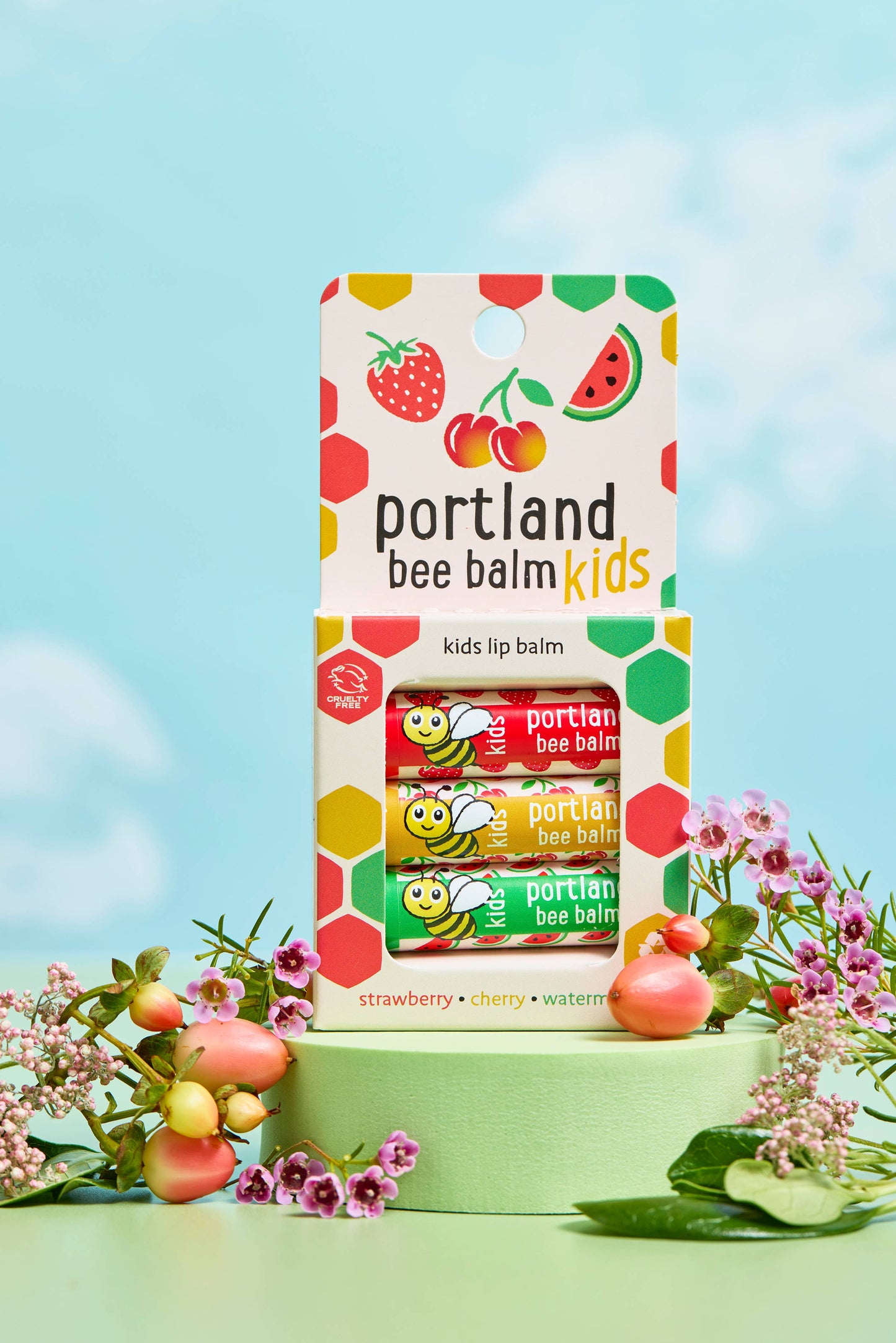 Strawberry, Cherry, Watermelon Kids Assorted Lip Balm 3Pack