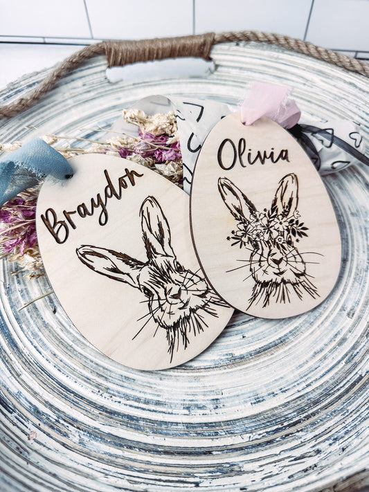 Bunny Sketch Personalized Easter Basket Tag