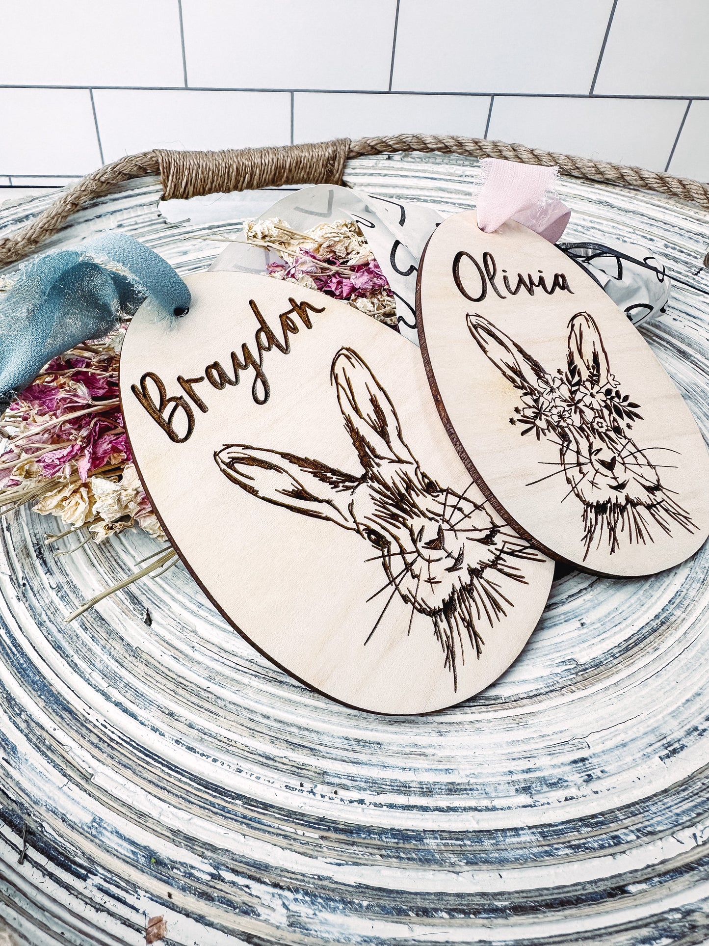 Bunny Sketch Personalized Easter Basket Tag