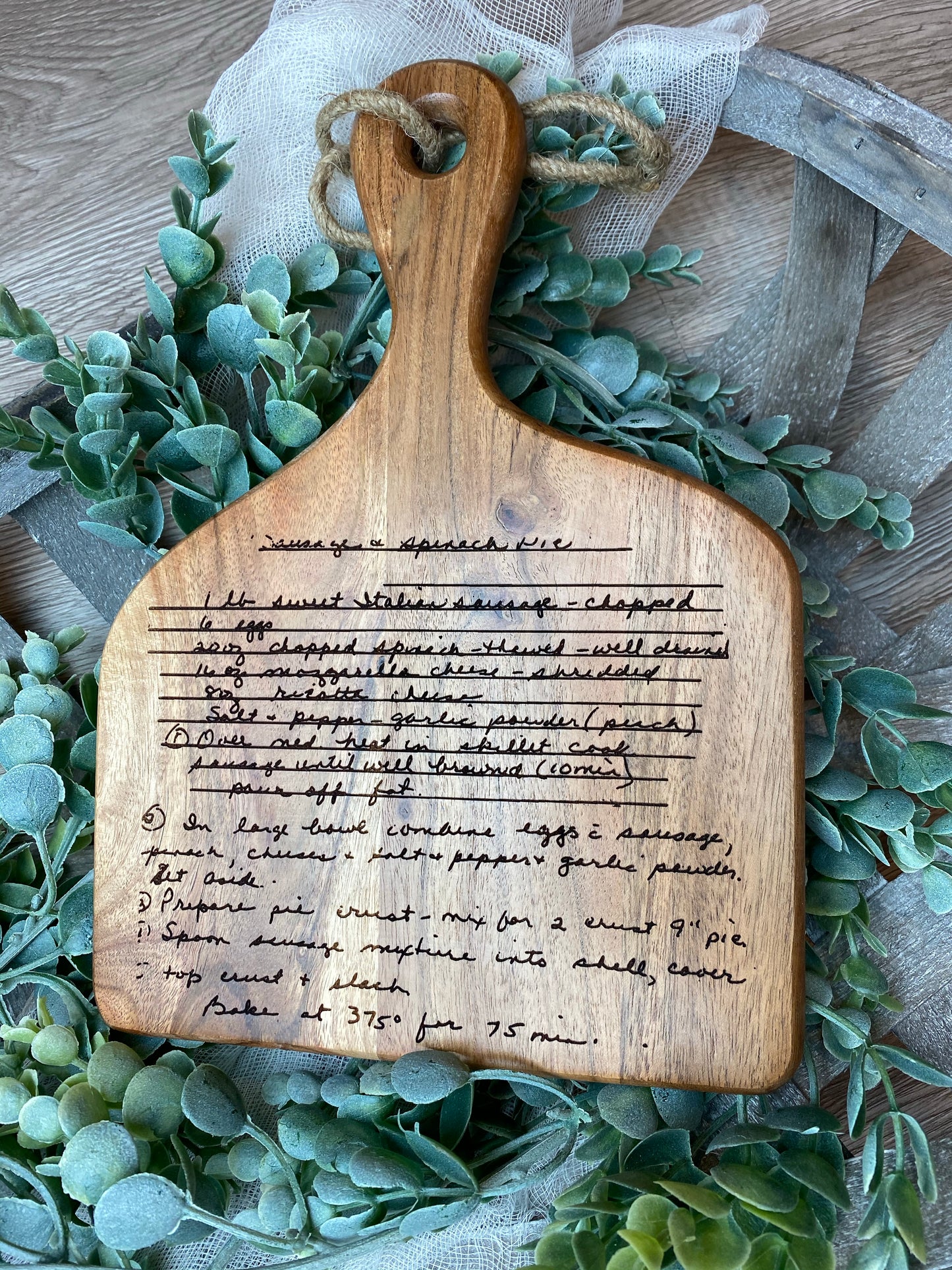 Personalized Artisan cutting board with Recipe